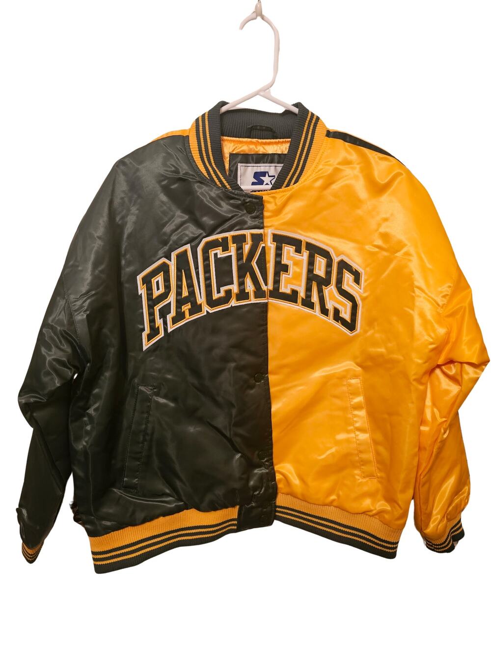 Starter Green Bay Packers Satin Bomber Jacket NFL Green Gold Varsity Size M NWT